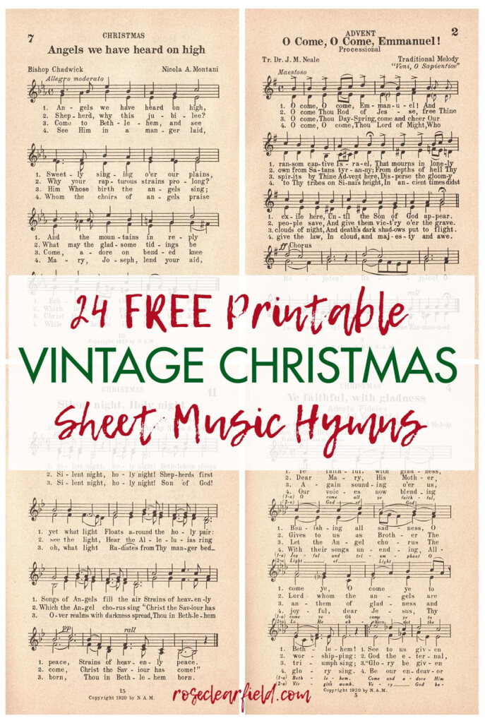 24 Printable Vintage Christmas Sheet Music Hymns Rose Clearfield