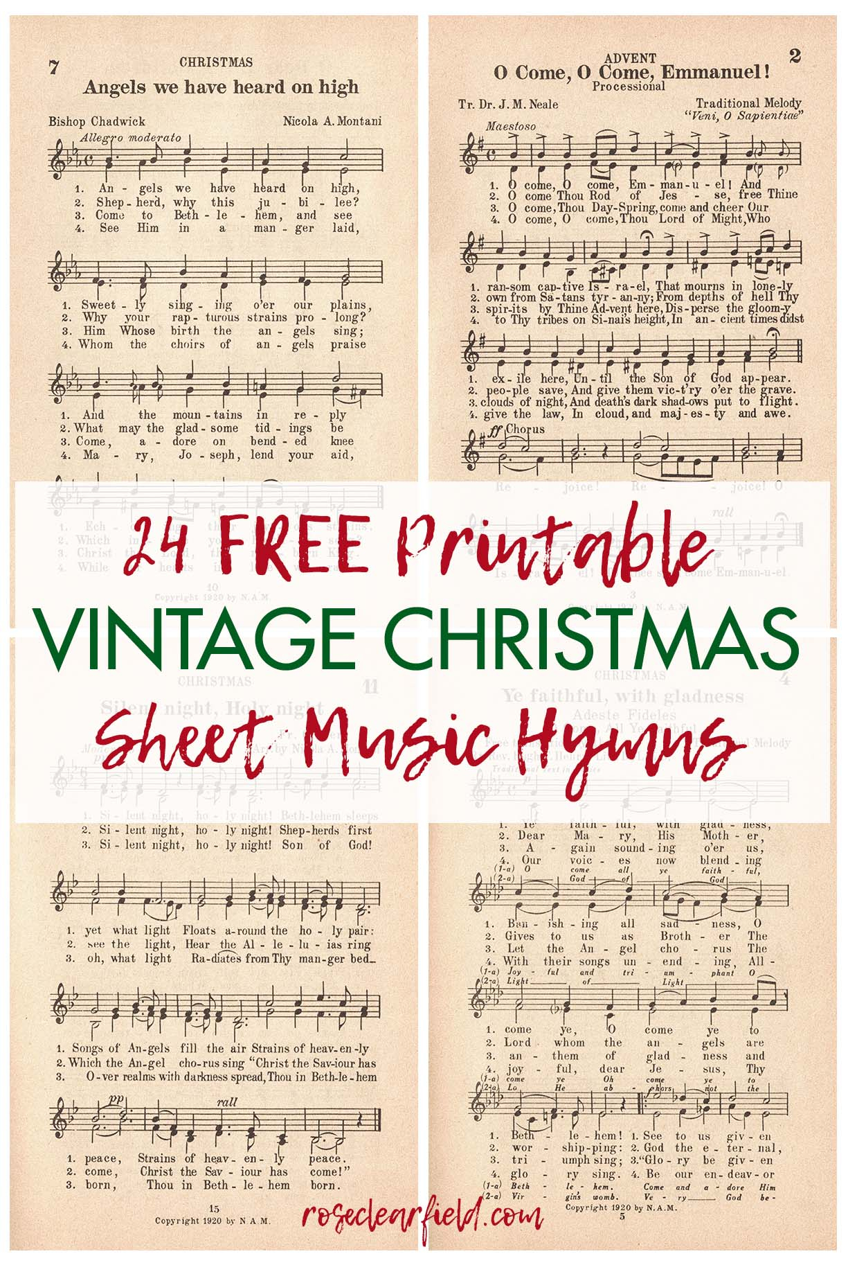 24 Printable Vintage Christmas Sheet Music Hymns Rose Clearfield