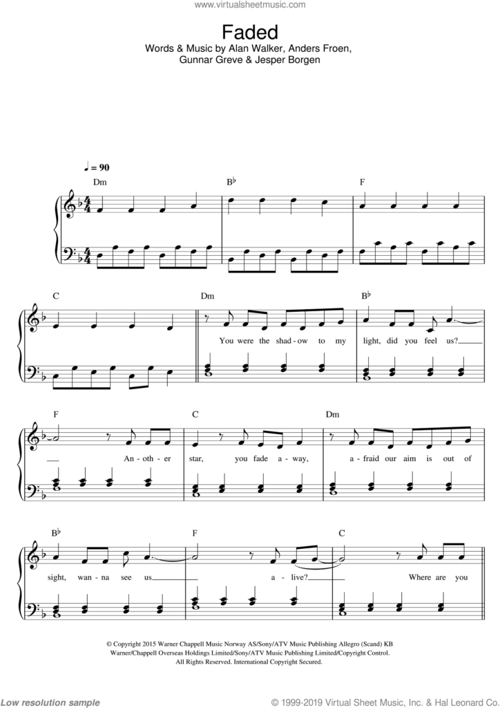 45 Faded Alan Walker Piano Sheet Music PNG Music Sheet Download