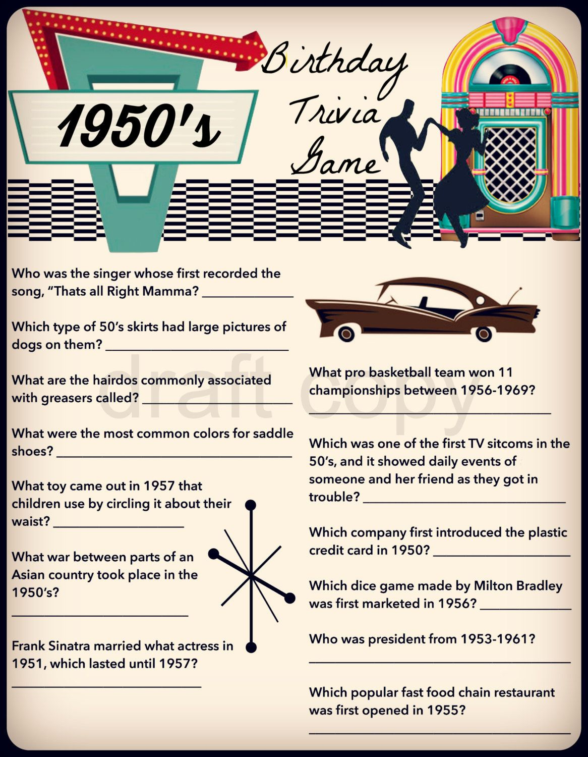 50s Music Trivia Questions And Answers Printable Quiz