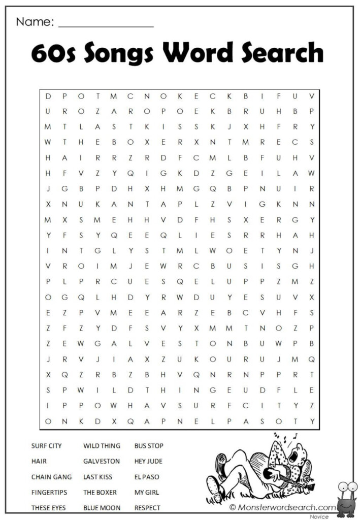 60s Songs Word Search In 2020 Song Words Songs Free Printable Word 