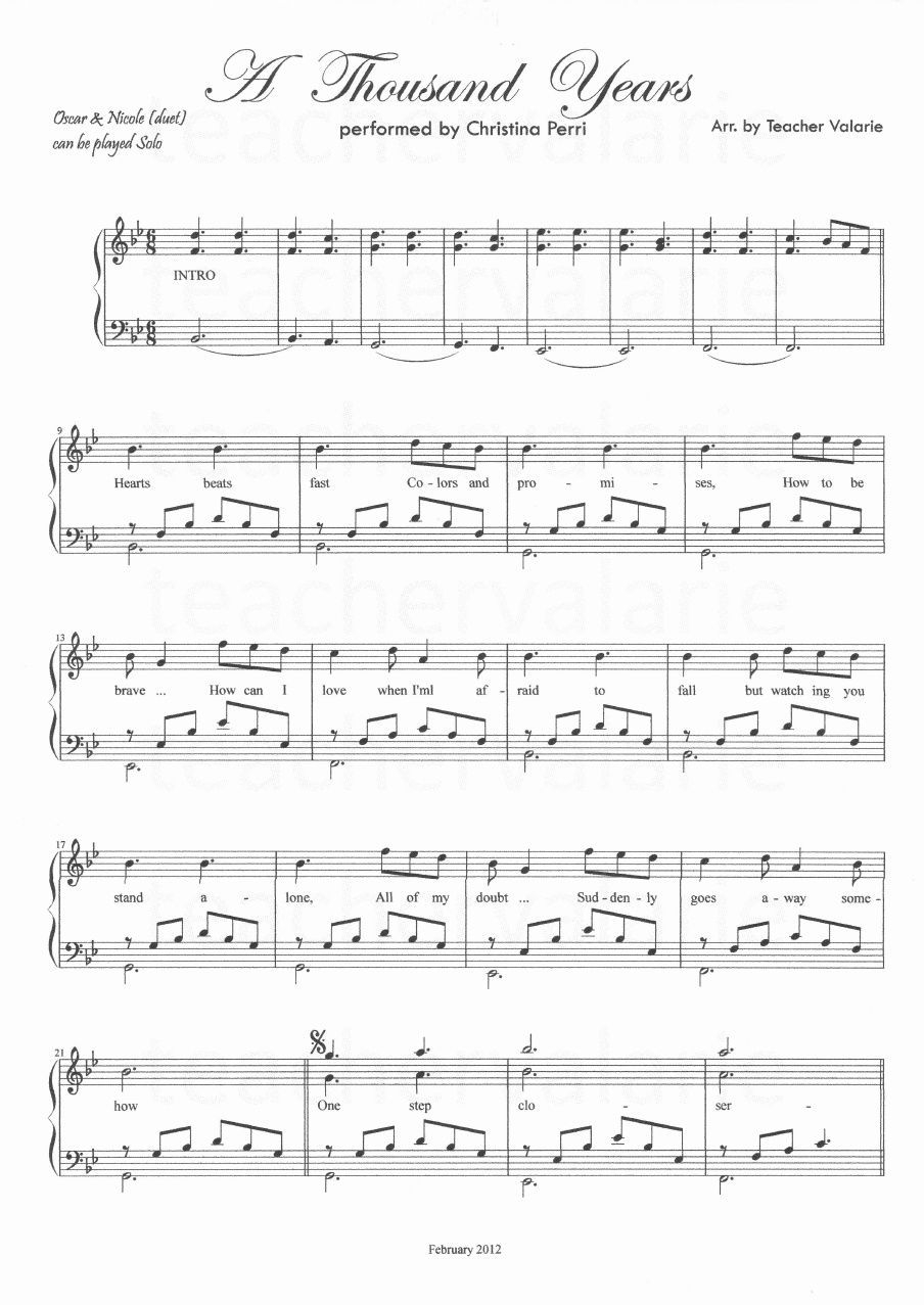 A Thousand Years Christina Perri Piano Sheet Music Score Scribd 