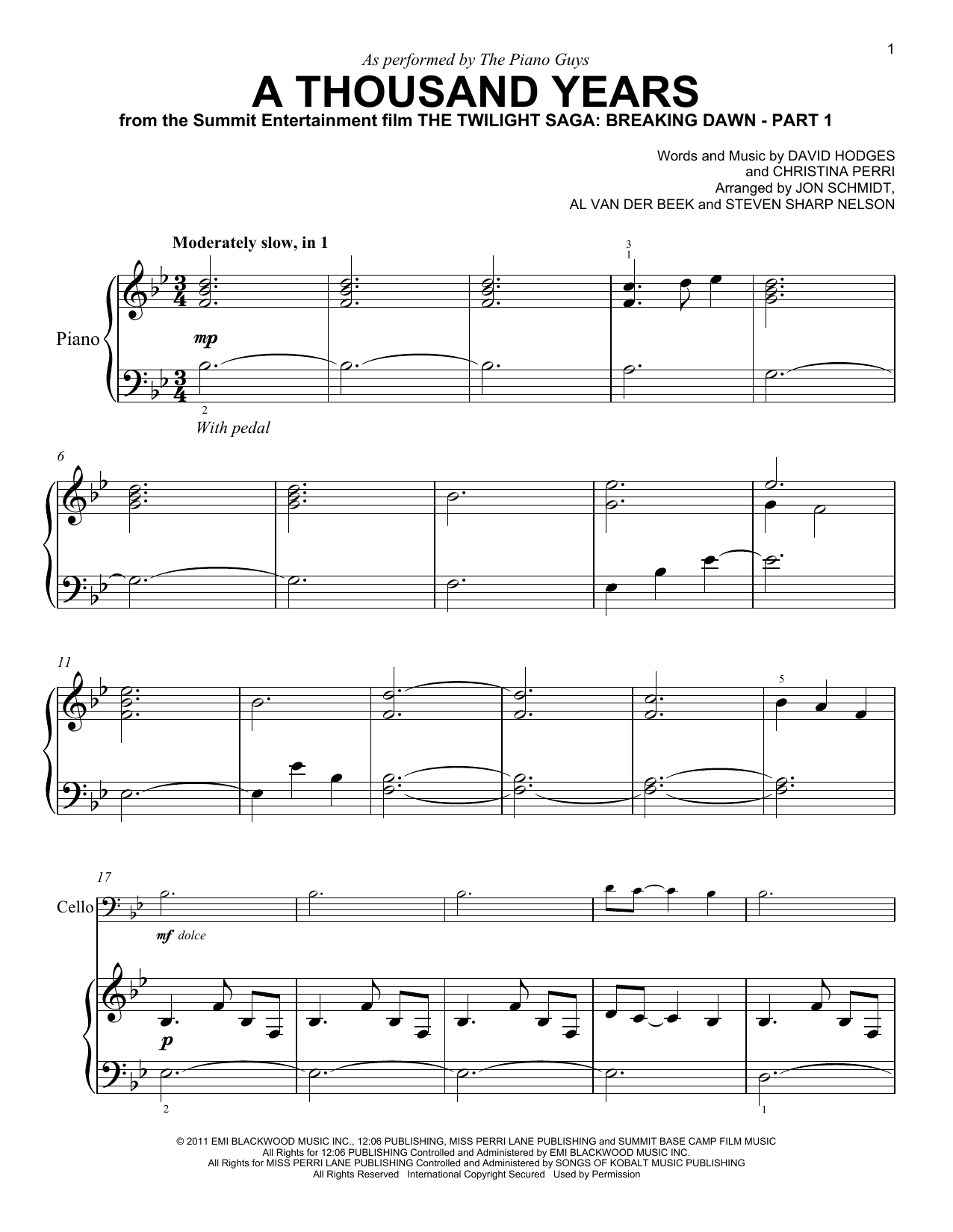 A Thousand Years Easy Piano Print Sheet Music Now