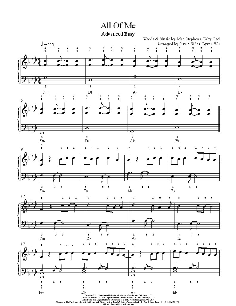 All Of Me By John Legend Piano Sheet Music Advanced Level