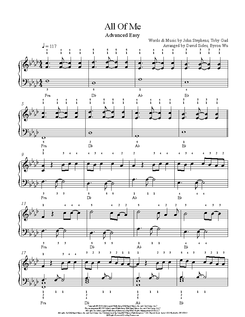 All Of Me By John Legend Piano Sheet Music Advanced Level