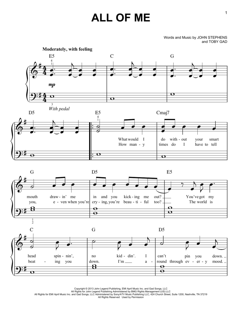 All Of Me Sheet Music By John Legend Easy Piano 153674 