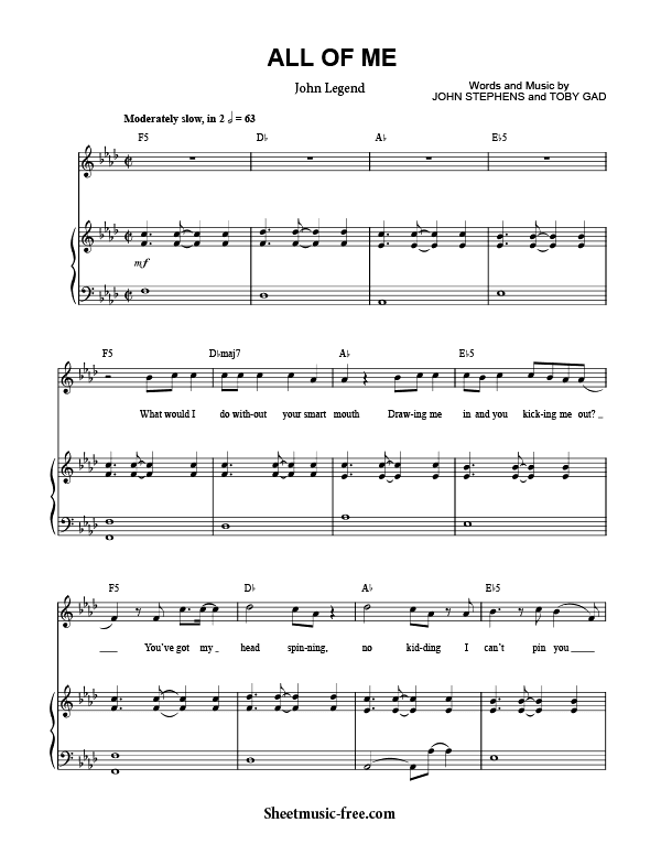 All Of Me Sheet Music John Legend SHEETMUSIC FREE COM