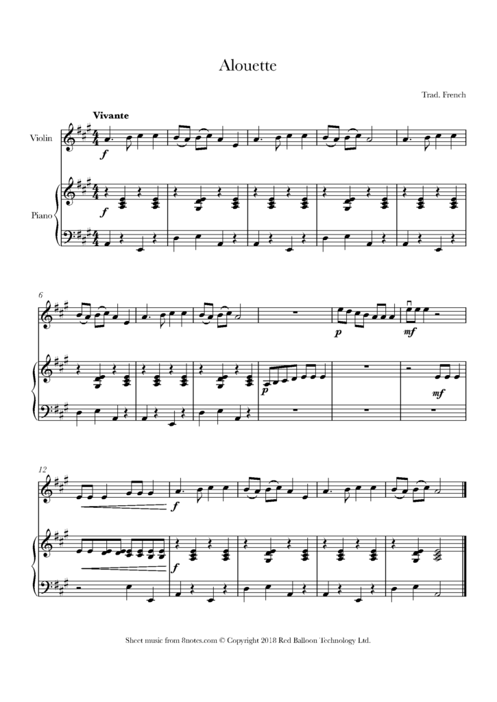 Alouette Sheet Music For Violin 8notes Sheet Music Free Violin 