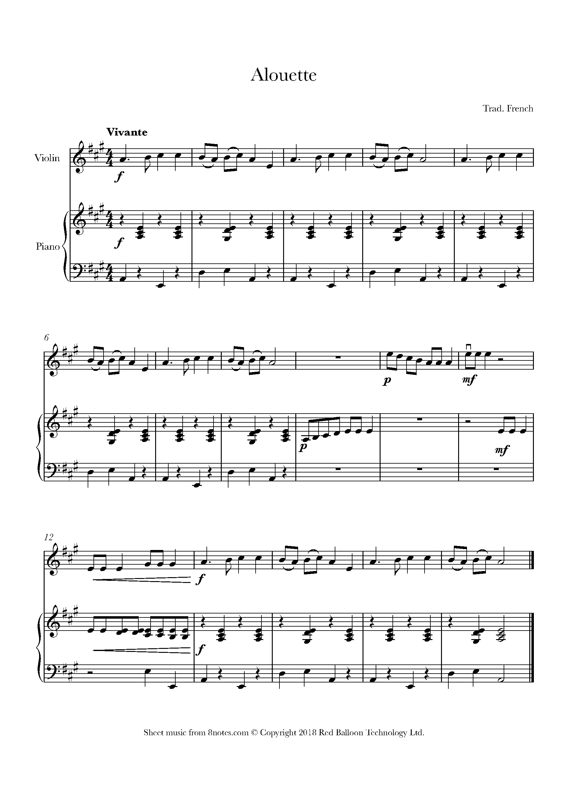 Alouette Sheet Music For Violin 8notes Sheet Music Free Violin