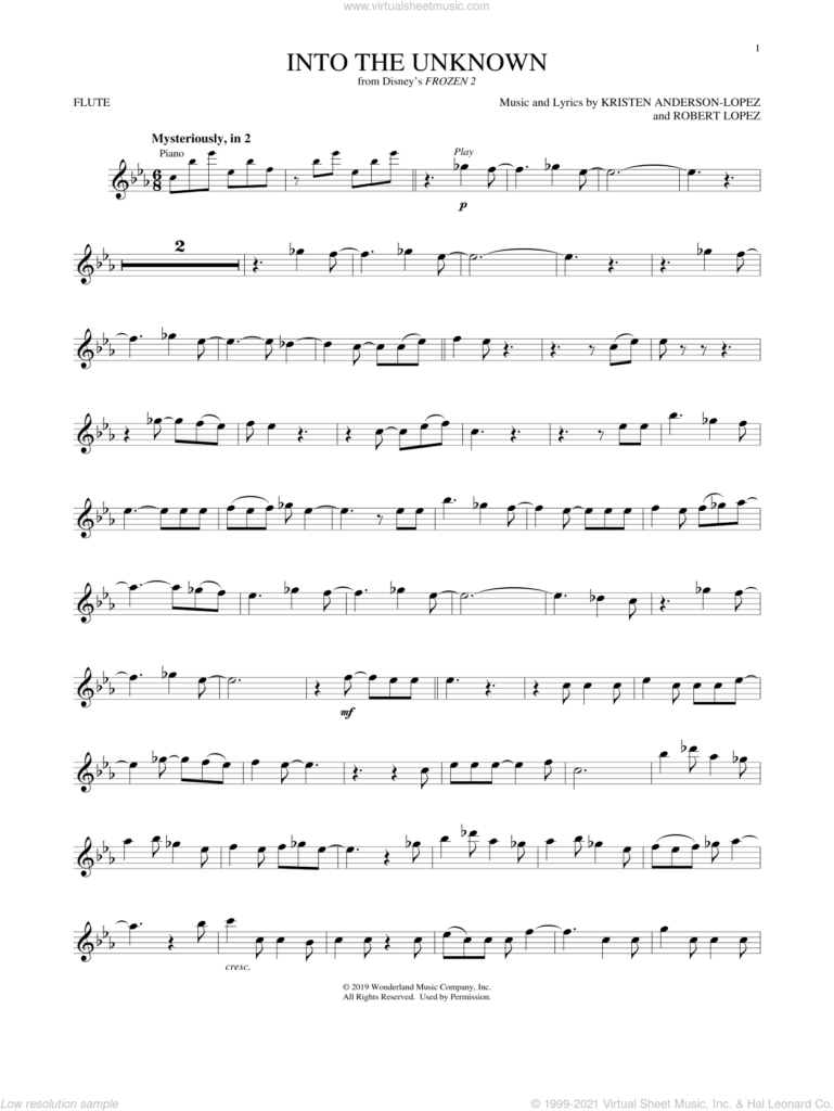 AURORA Into The Unknown from Disney s Frozen 2 Sheet Music For 