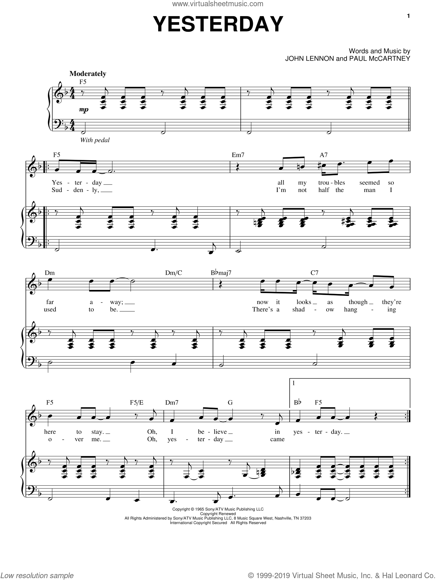 Beatles Yesterday Sheet Music For Voice And Piano PDF