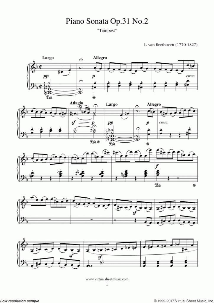 Beethoven Piano Sonata Op 31 No 2 Tempest Sheet Music For Piano Solo