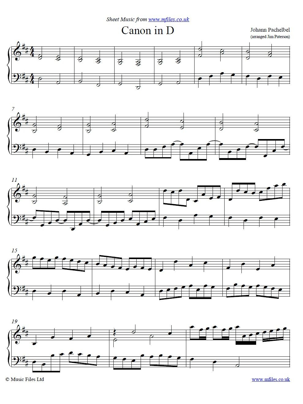 Beginner Canon In D Piano Sheet Music Free Printable Canon In D By 