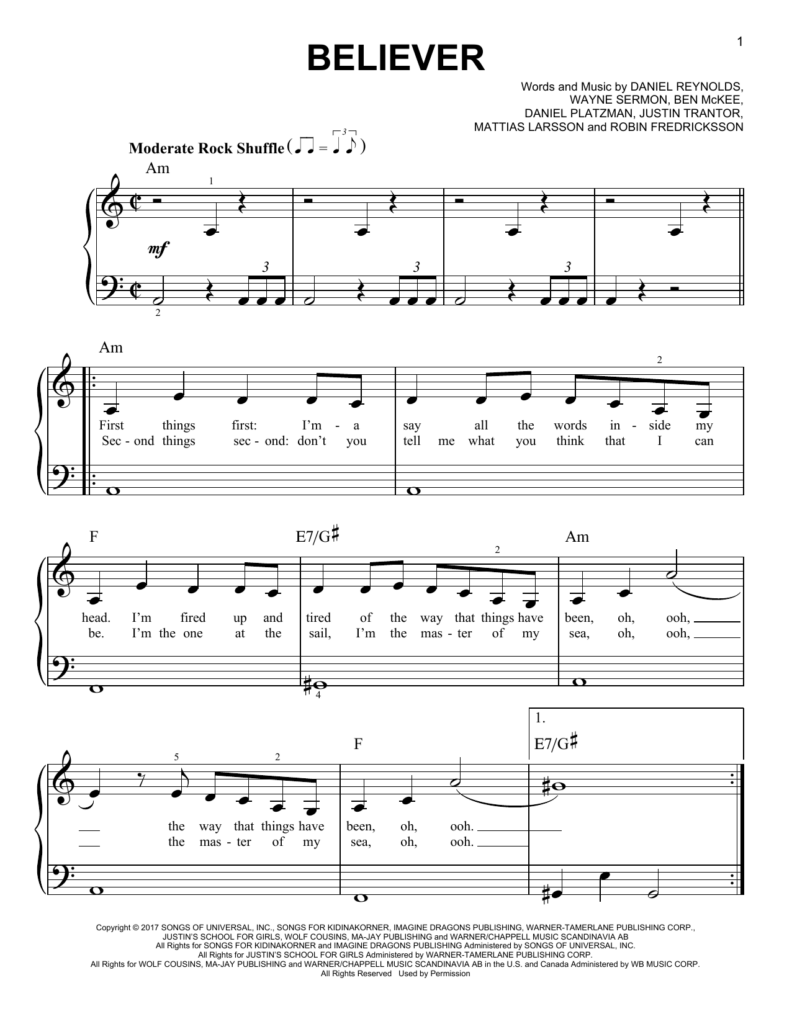 Believer Sheet Music Direct