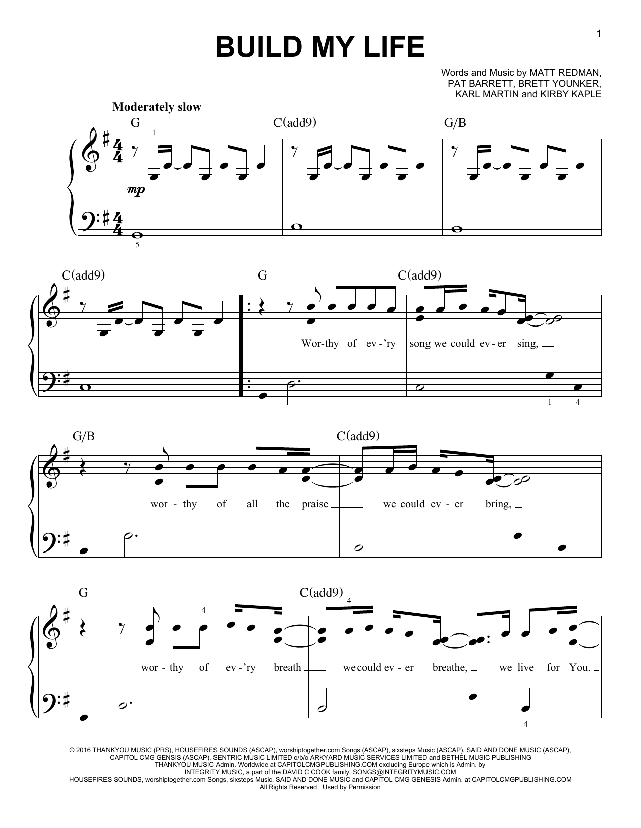 Build My Life Easy Piano Print Sheet Music Now