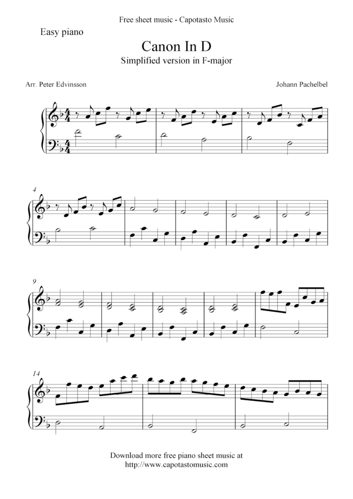 Canon In D By Pachelbel Free Piano Sheet Music