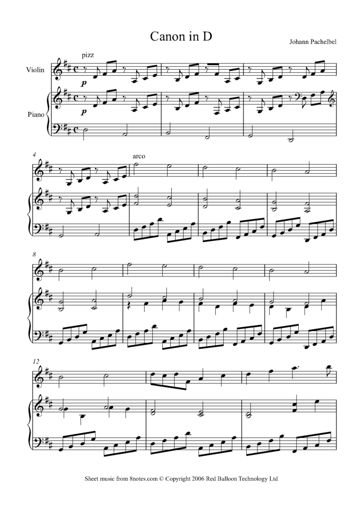 Canon In D Piano Sheet Music Free Printable Free Printable