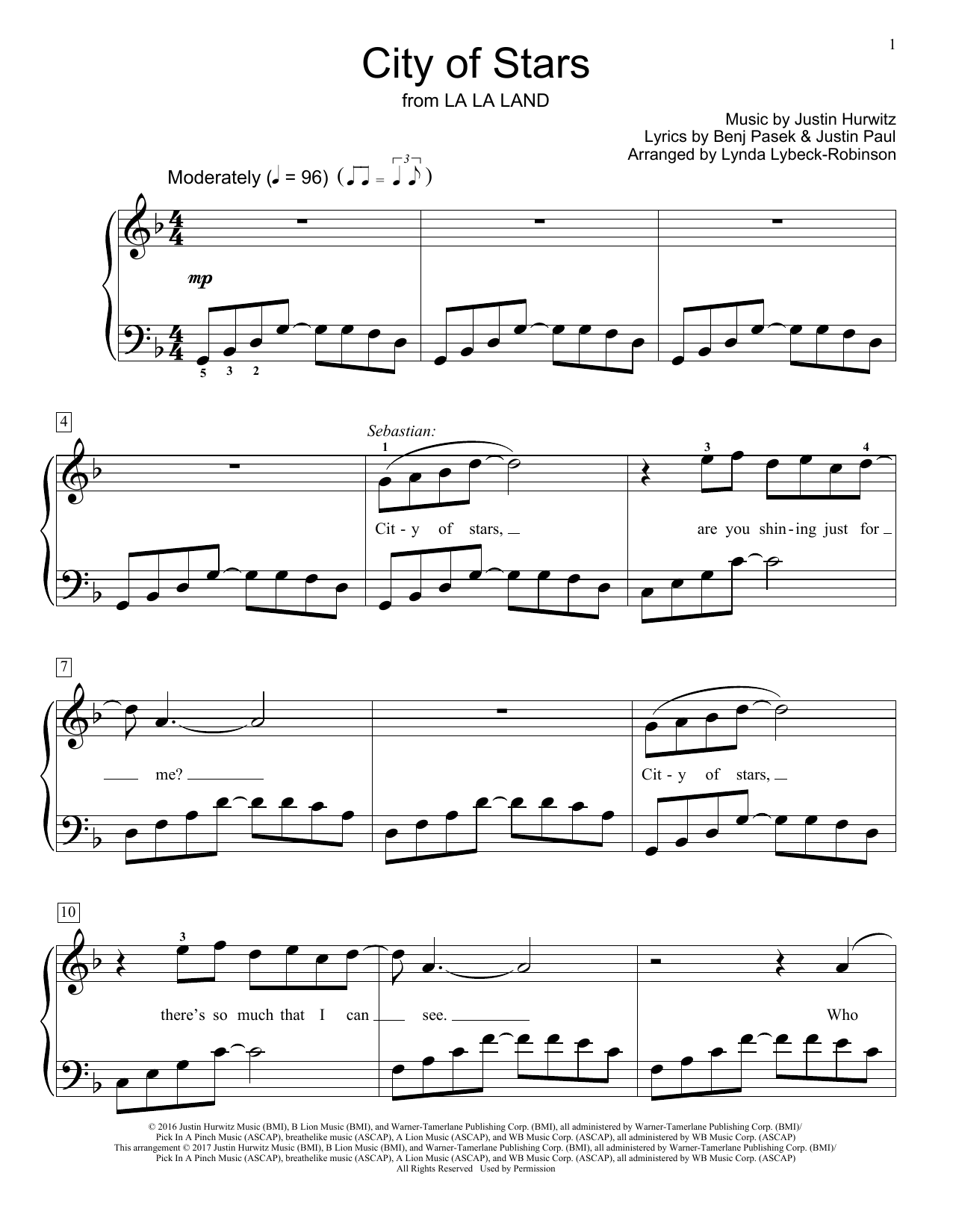 City Of Stars from La La Land Educational Piano Sheet Music