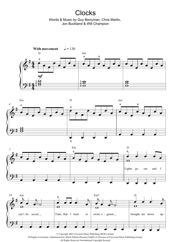 Clocks Sheet Music Direct