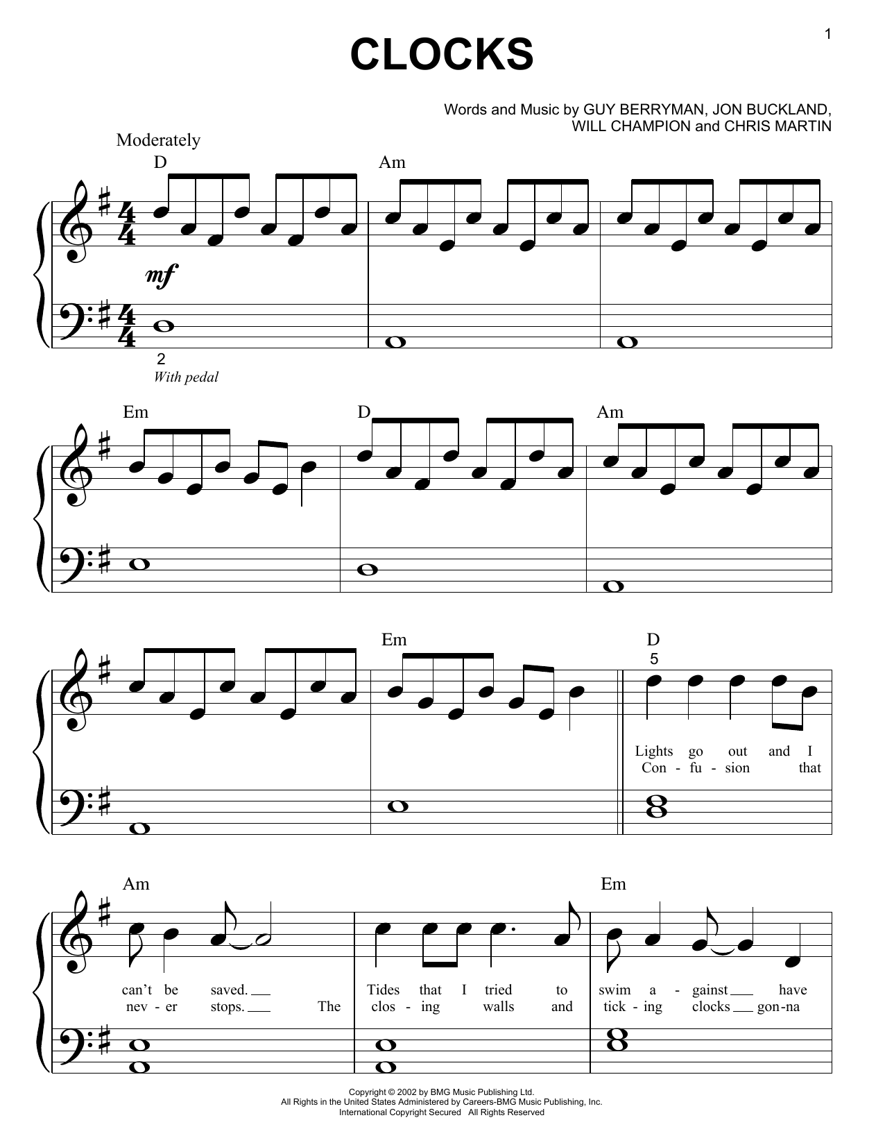 Clocks Sheet Music Direct