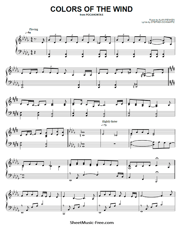 Colors Of The Wind Sheet Music Pocahontas SHEETMUSIC FREE COM