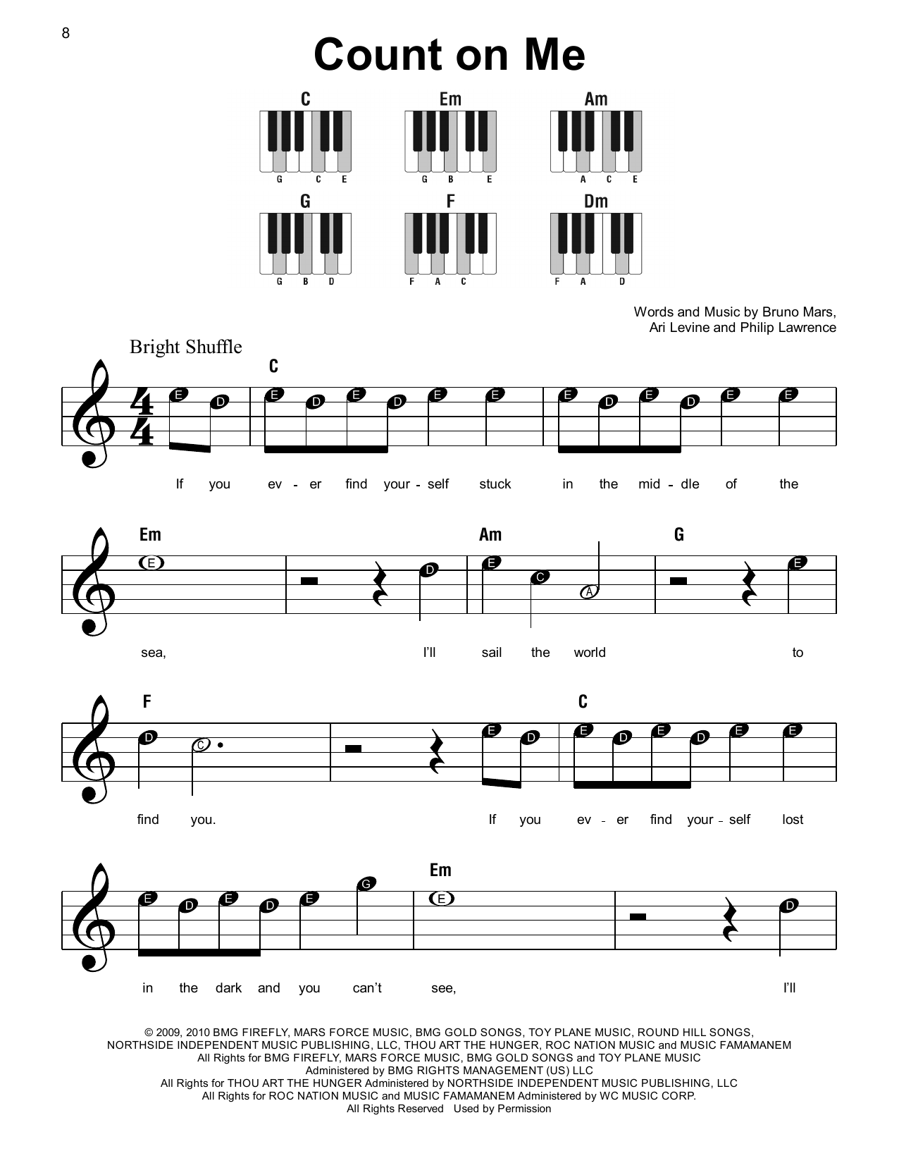 Count On Me Sheet Music Bruno Mars Super Easy Piano