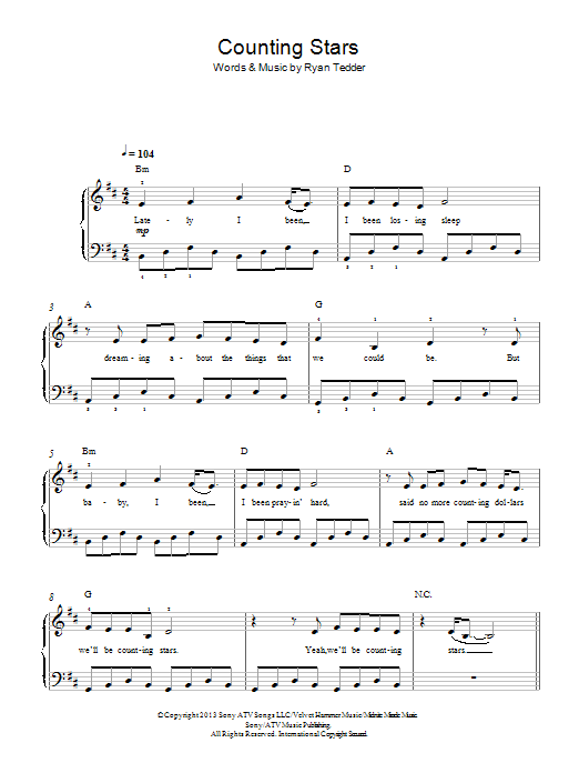 Counting Stars Sheet Music Direct