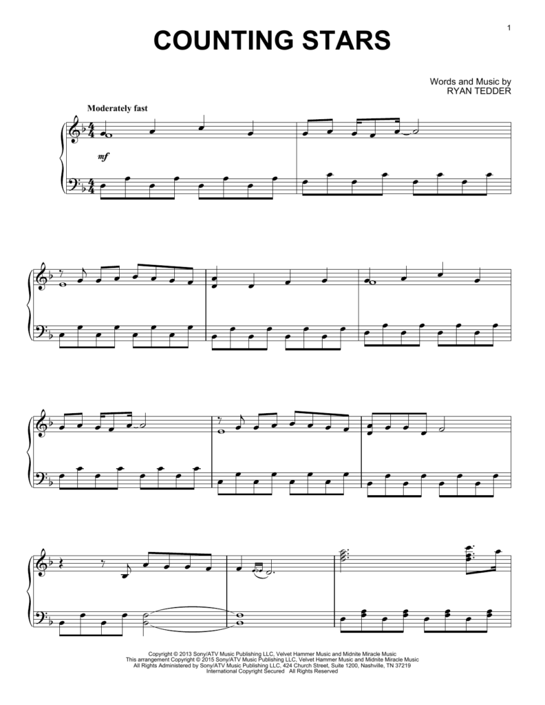 Counting Stars Sheet Music Direct