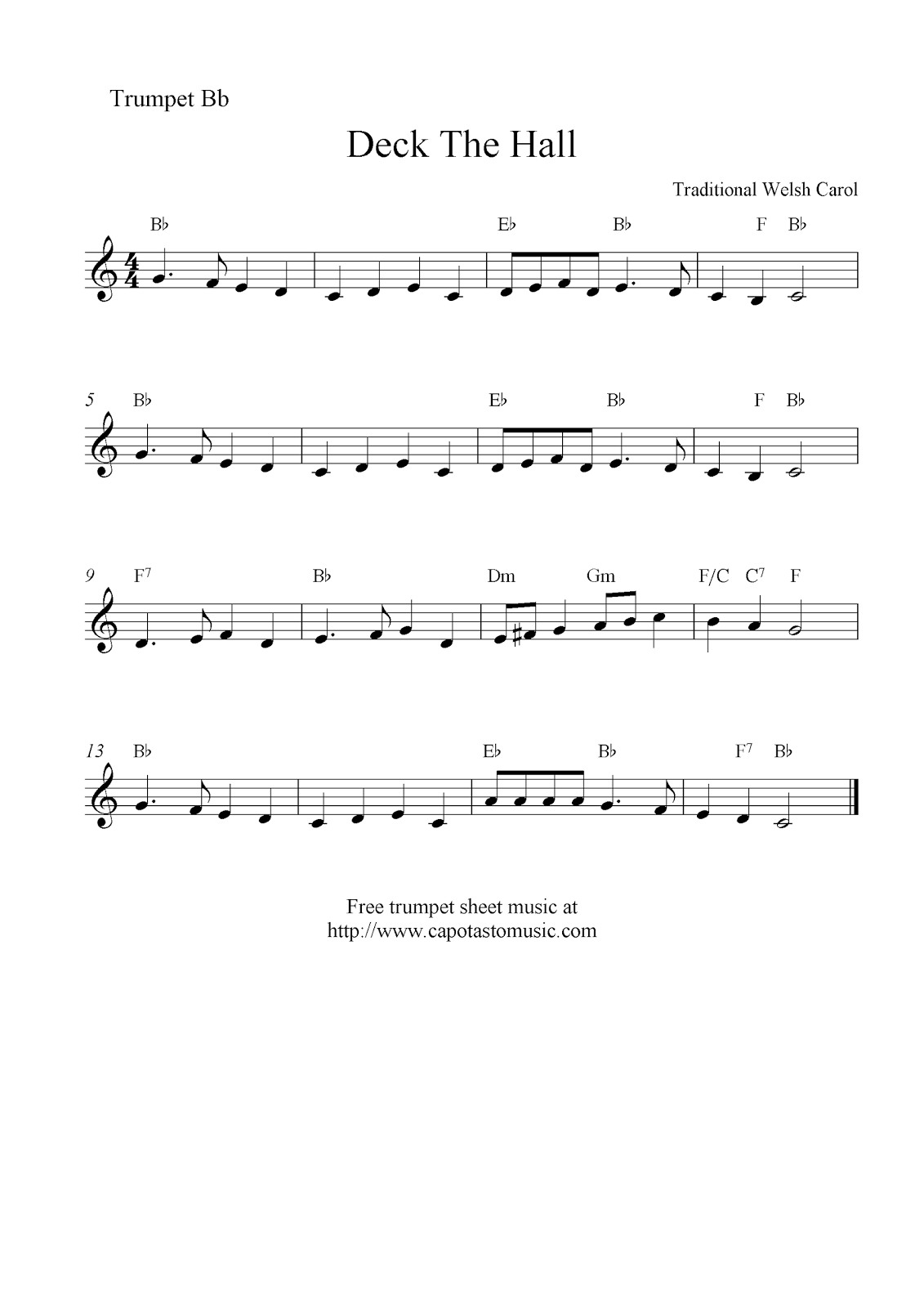 Deck The Halls Free Christmas Trumpet Sheet Music