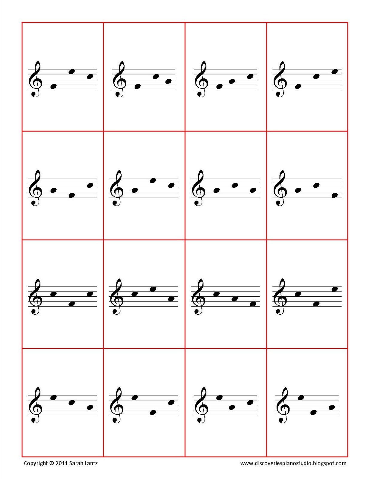 Discoveries Piano Studio FACE Flashcards For Treble And Bass Clef