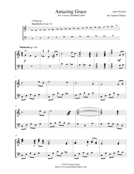 Download Amazing Grace For 3 octave Handbell Choir Sheet Music By 