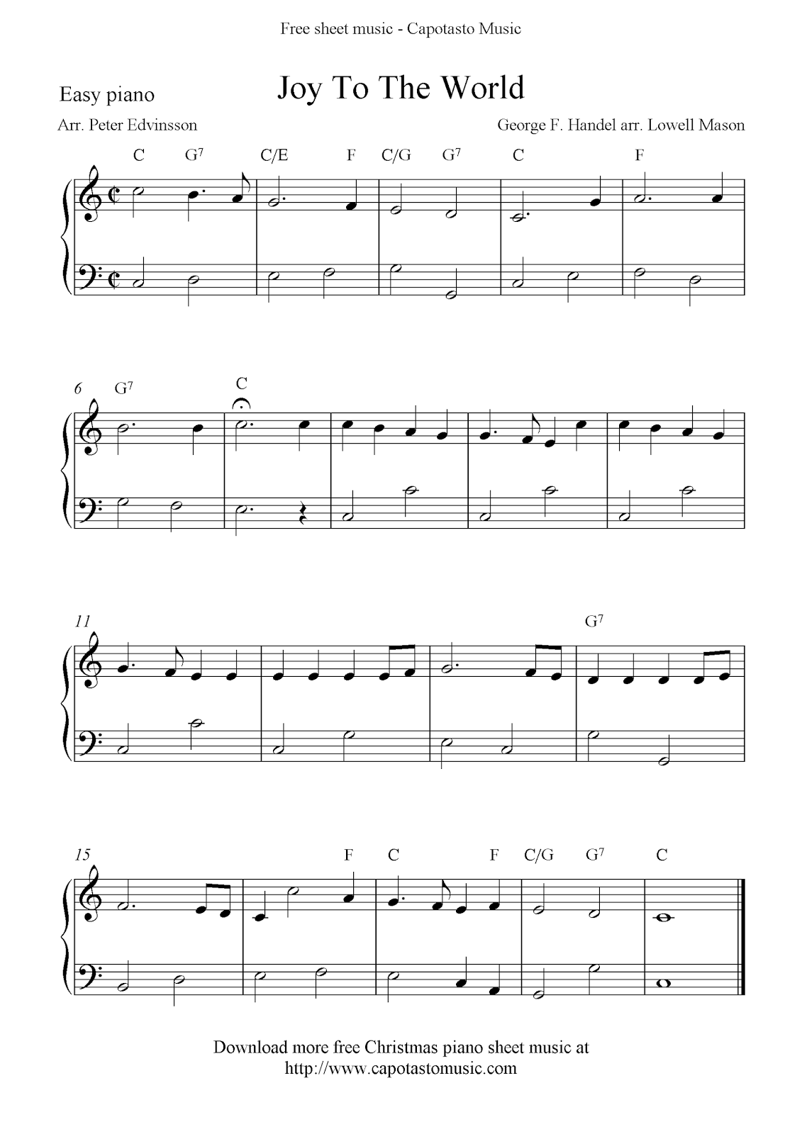 Easy Free Christmas Piano Sheet Music Notes Joy To The World