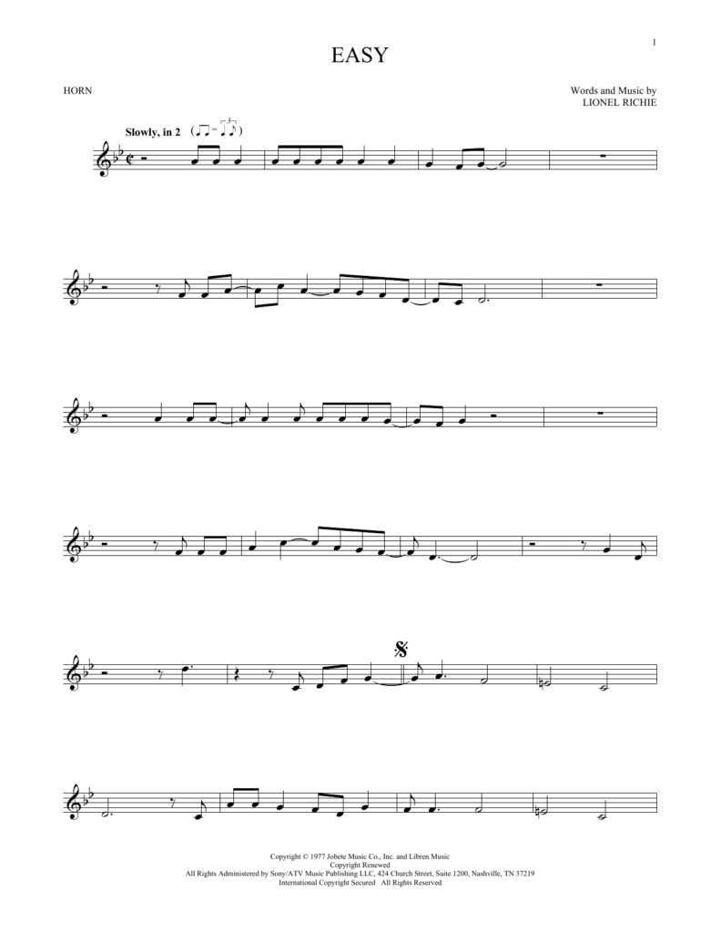 Easy French Horn Solo Print Sheet Music Now