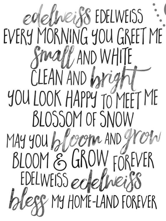 Edelweiss Lyrics From Sound Of Music Gray DIGITAL DOWNLOAD Etsy