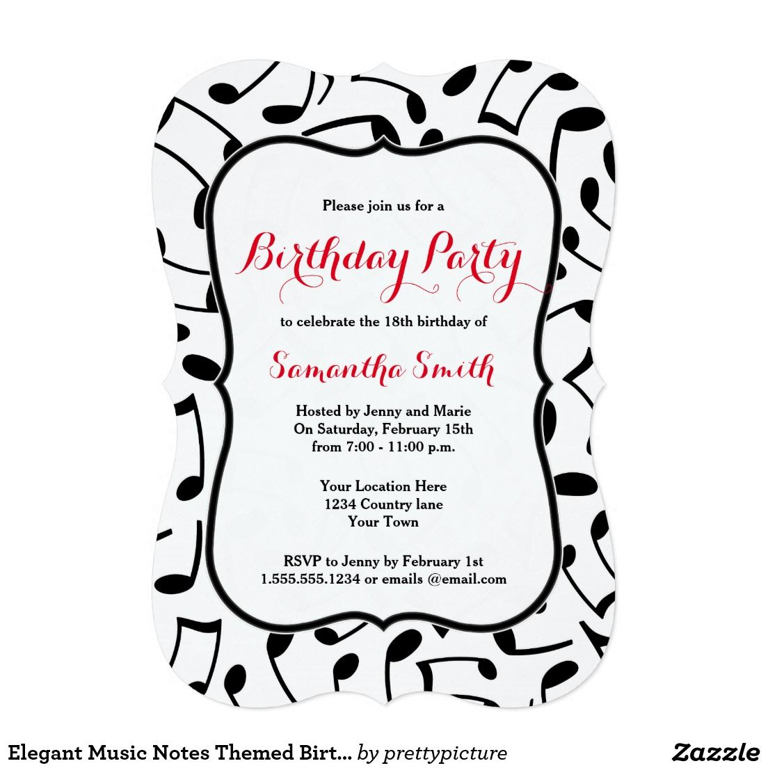 Elegant Music Notes Themed Birthday Party Invite Zazzle Music 