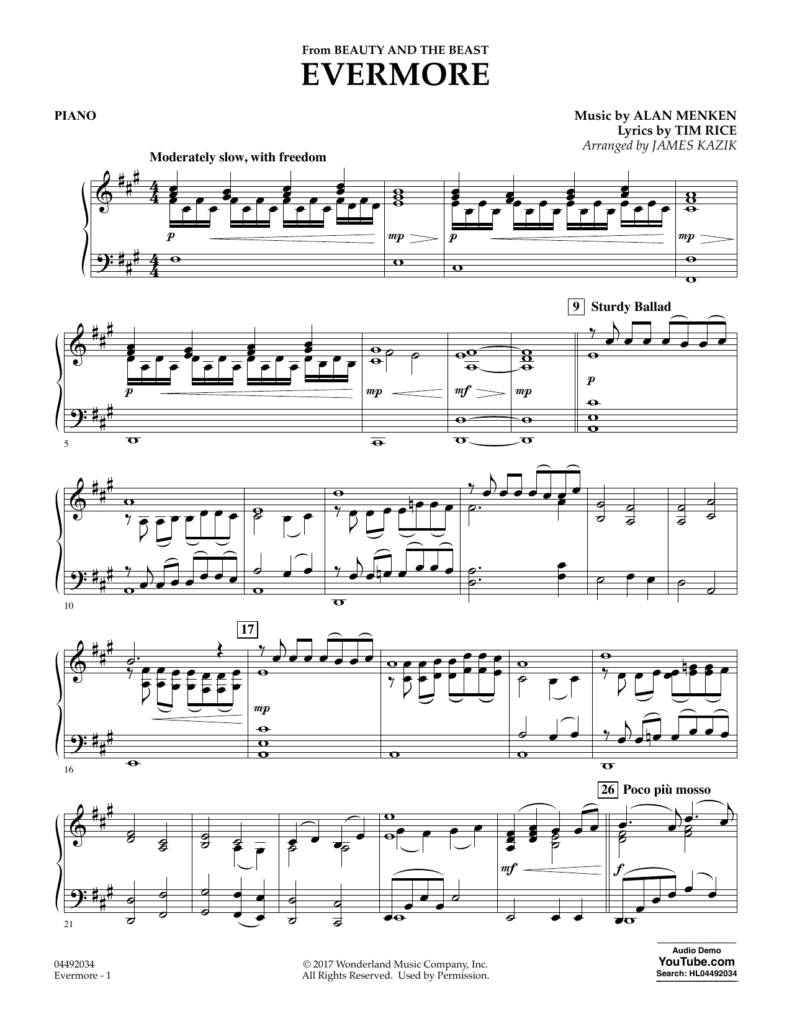 Evermore from Beauty And The Beast Piano Sheet Music James Kazik 