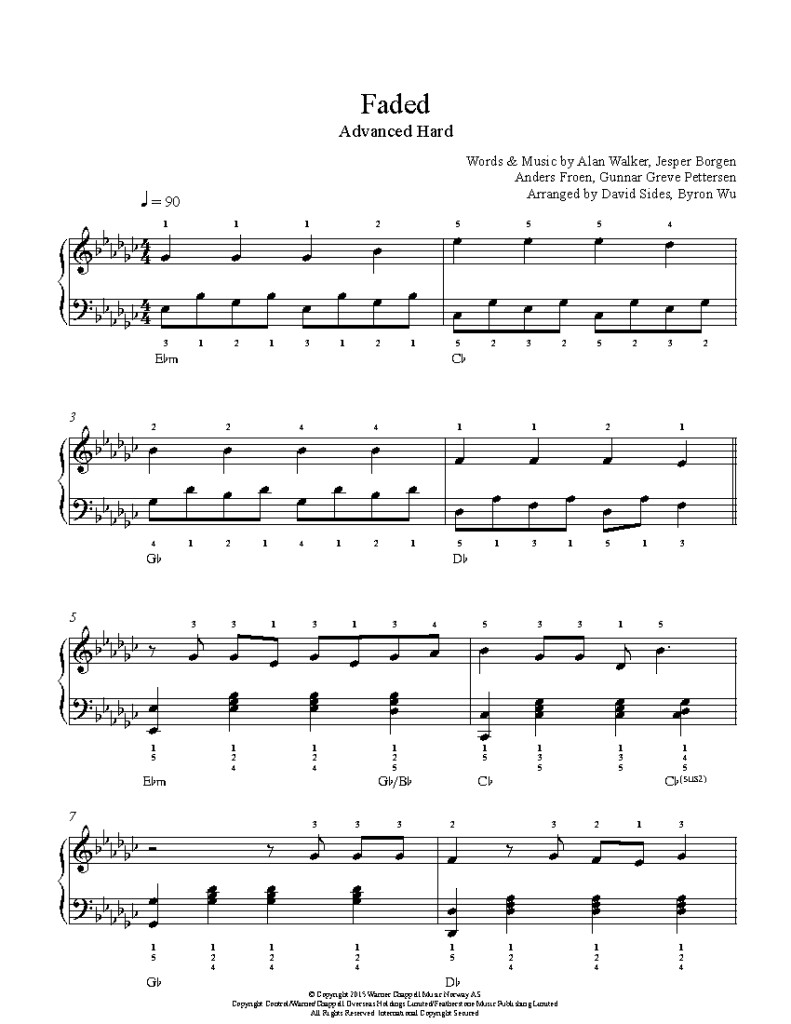 Faded By Alan Walker Piano Sheet Music Advanced Level