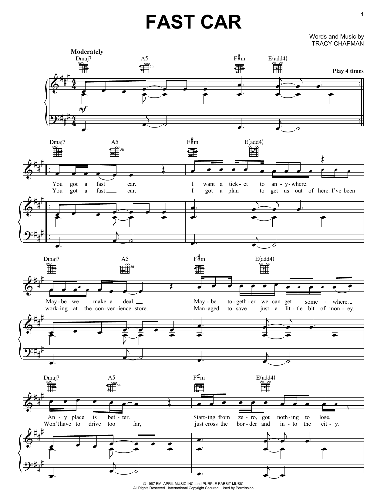 Fast Car Sheet Music Direct