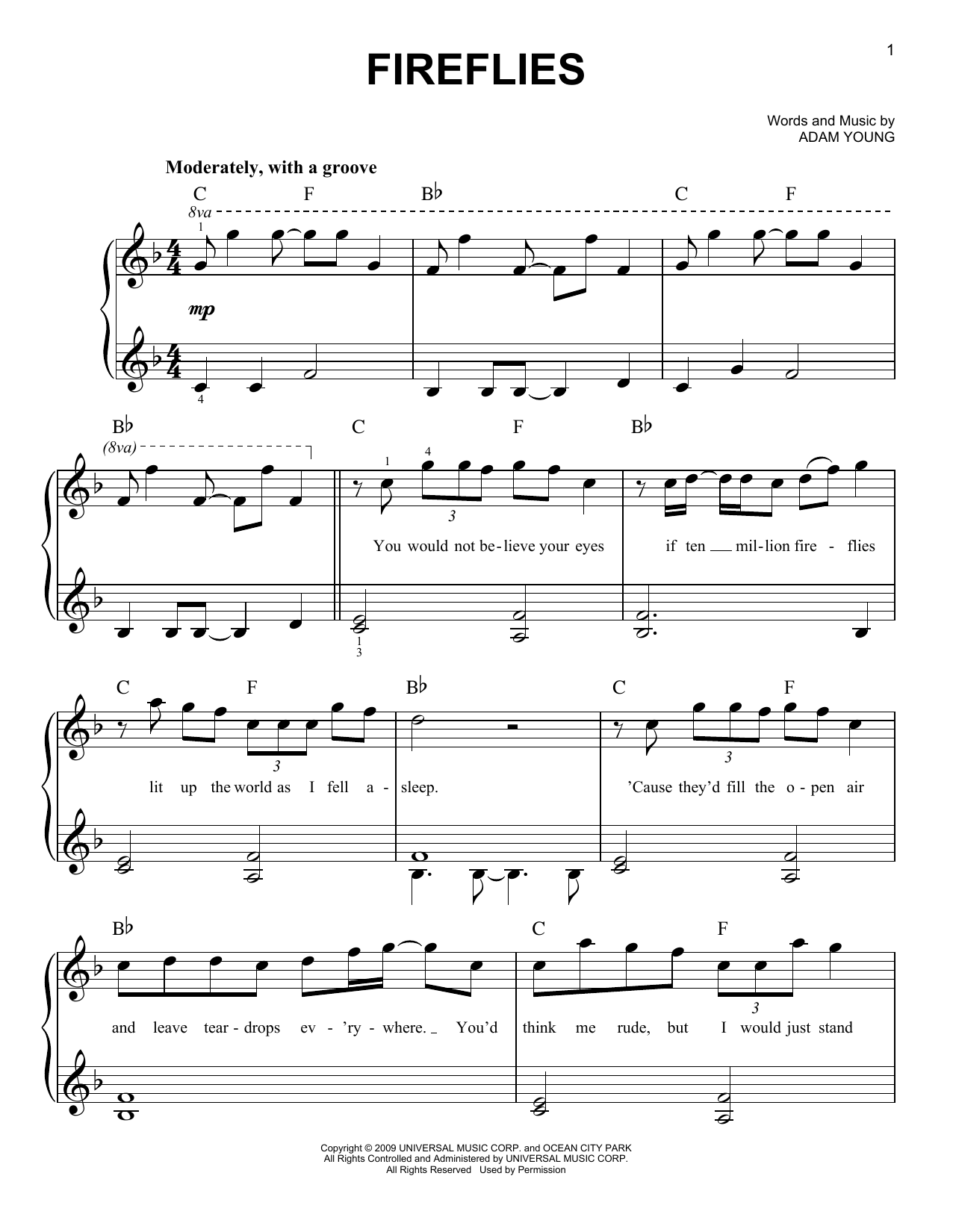 Fireflies Sheet Music By Owl City Easy Piano 74973