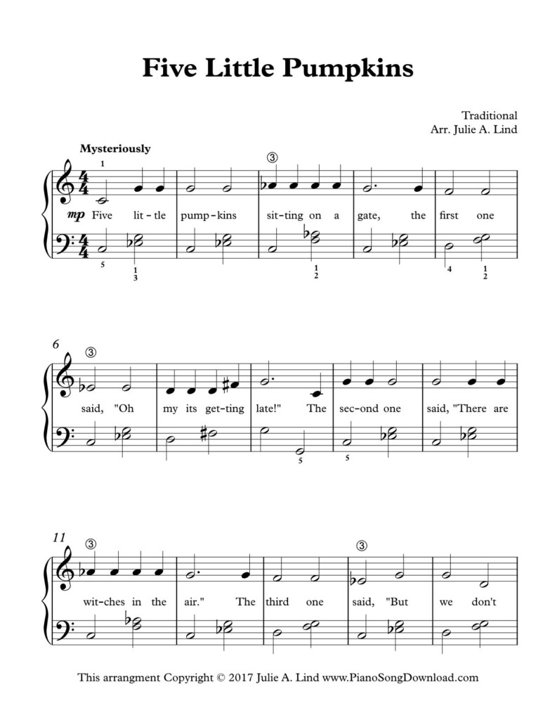 Five Little Pumpkins Is A Fun Halloween Piano Solo For Early 