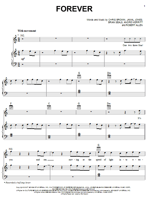 Forever Sheet Music By Chris Brown Piano Vocal Guitar Right Hand 