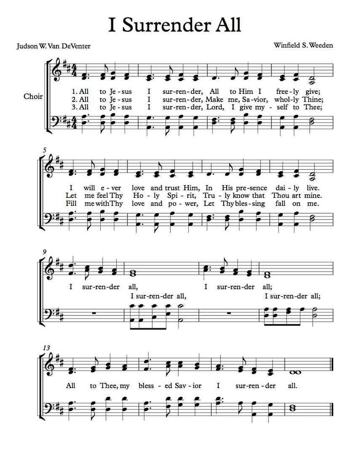 Free Choir Sheet Music I Surrender All Hymn Sheet Music Hymns 