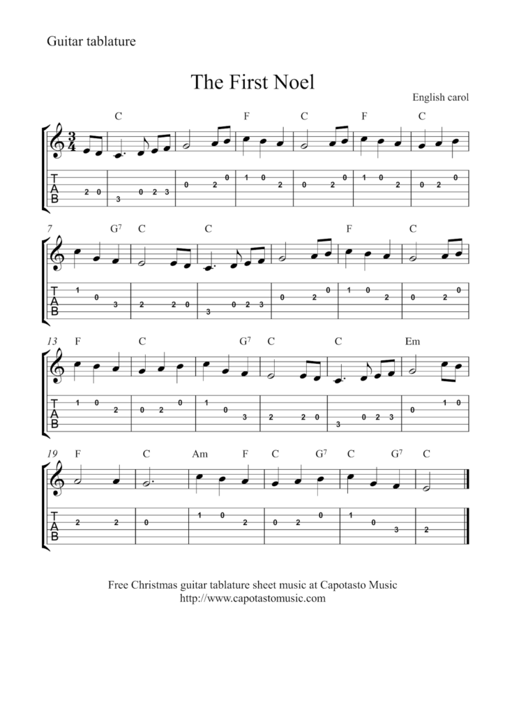 Free Christmas Guitar Tablature Sheet Music The First Noel