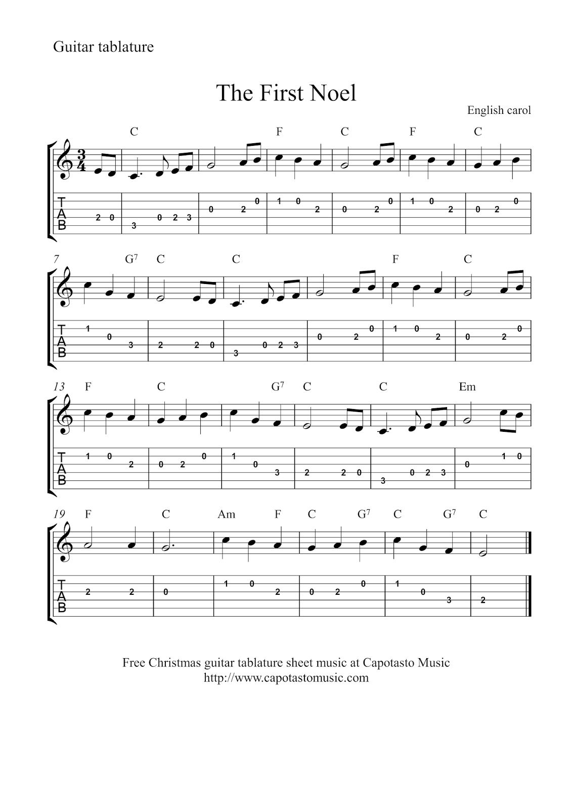 Free Christmas Guitar Tablature Sheet Music The First Noel