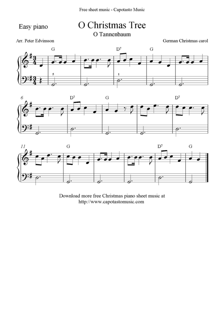 Free Christmas Sheet Music For Easy Piano Solo O Christmas Tree