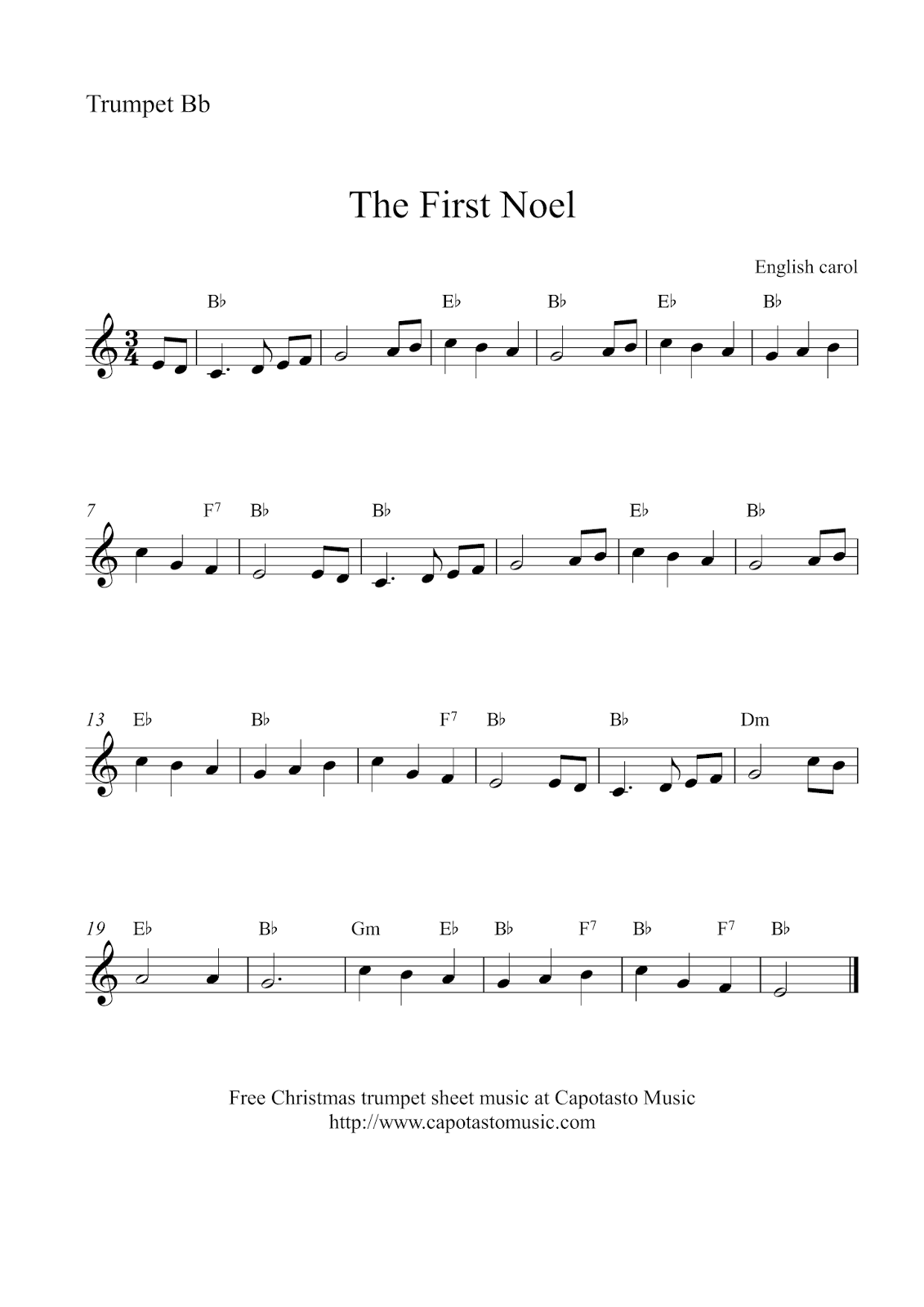 Free Christmas Trumpet Sheet Music The First Noel