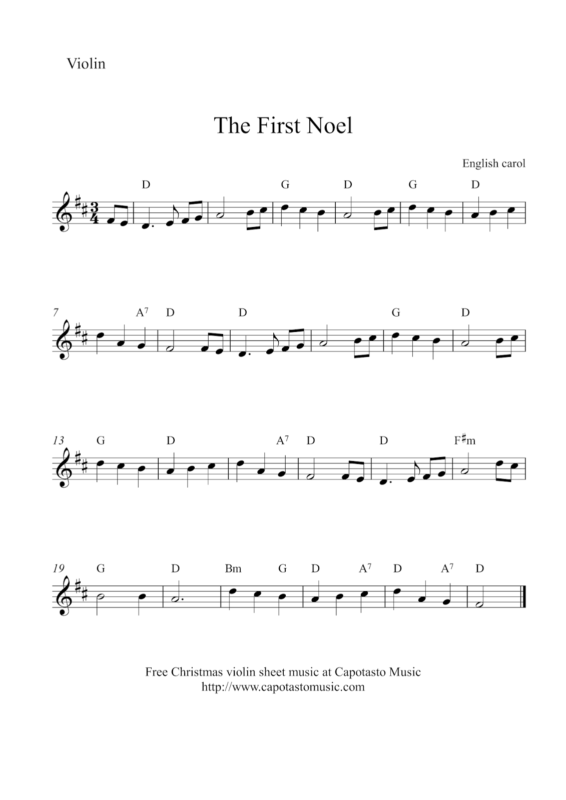 Free Christmas Violin Sheet Music The First Noel