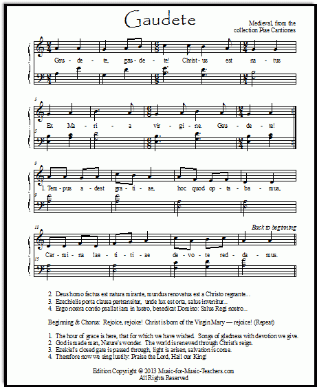 Free Christmas Vocal Sheet Music Gaudete Piano And Guitar Tabs