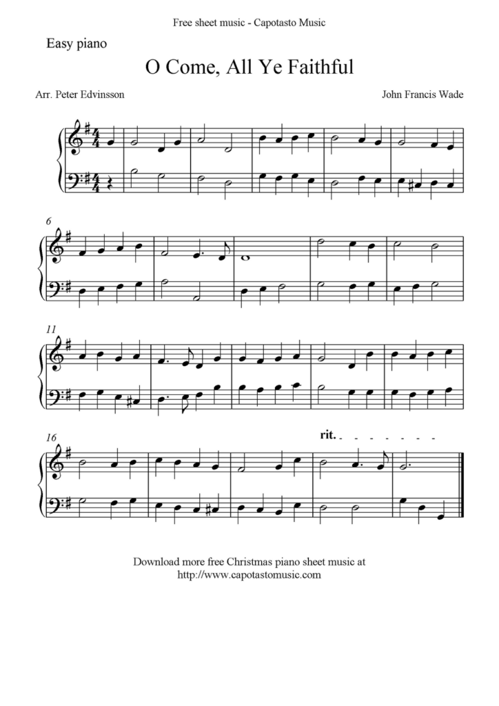 Free Easy Christmas Piano Sheet Music O Come All Ye Faithful