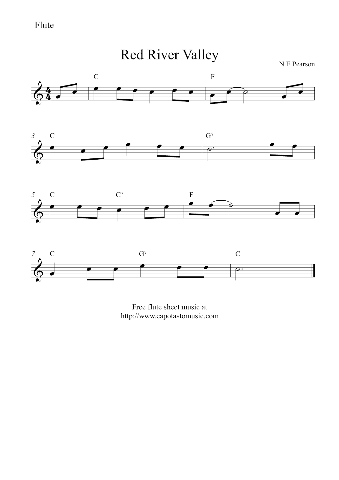 Free Easy Flute Sheet Music Red River Valley